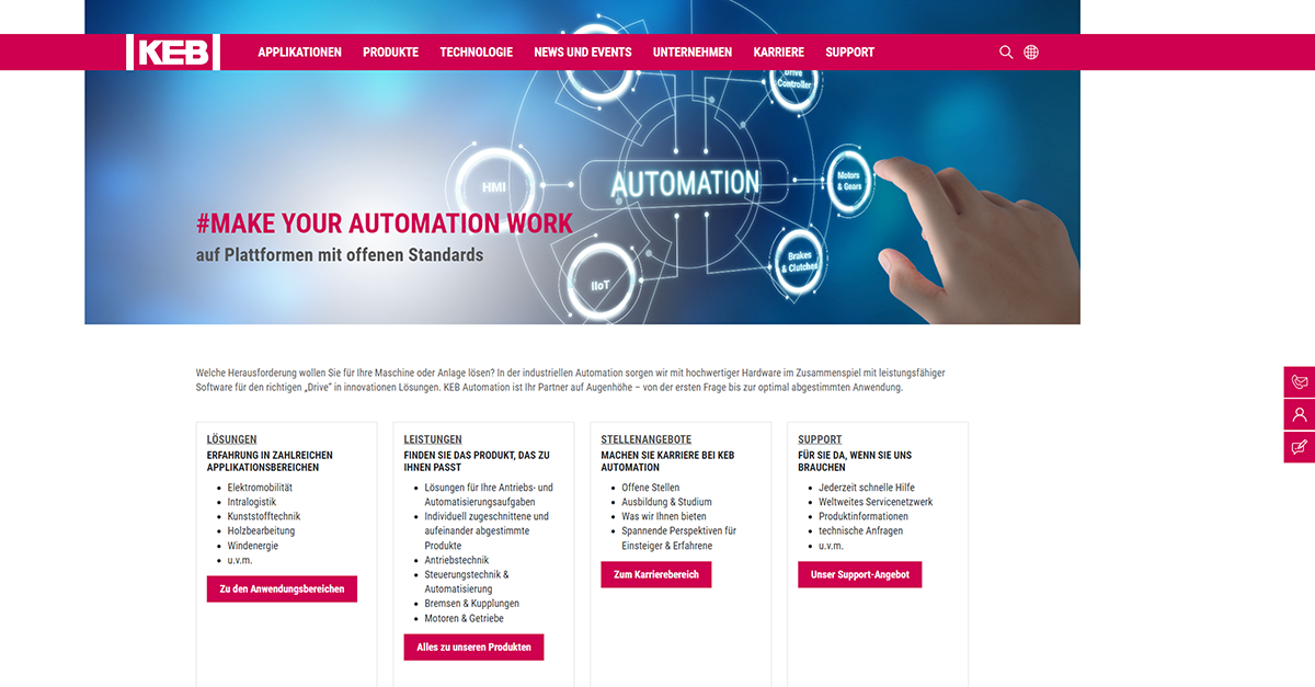 Screenshot KEB Automation Webseite